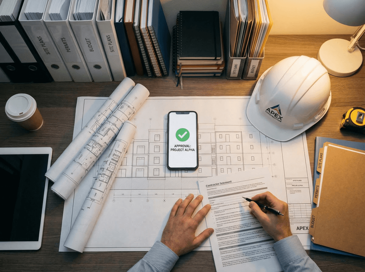 Contractor receiving approval notification on smartphone