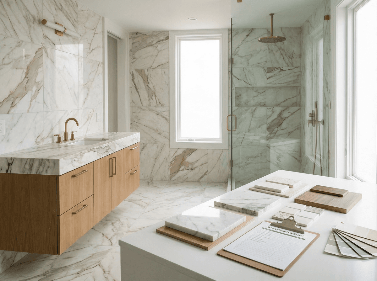 Organized material selections and samples for a renovation project